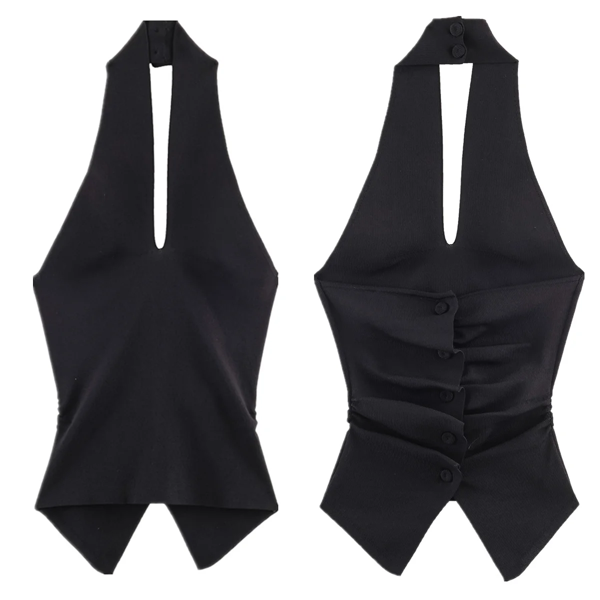 

Jenny&Dave Minimalist Sexy Camisole Black Knitted T-shirt Woman Clothes Female Clothing Tank Tops Halter Vest Summer T-shirt