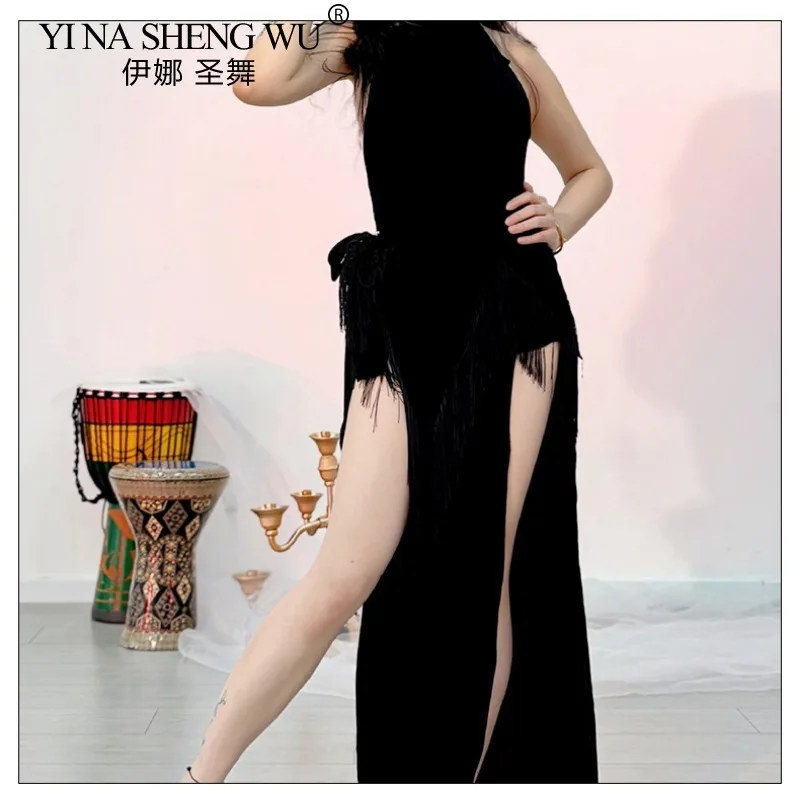 여성용 벨리댄스 연습복 모달 백리스 드레스 하이 슬릿 슬림 핏 섹시 댄스 드레스 여성 댄서 훈련복