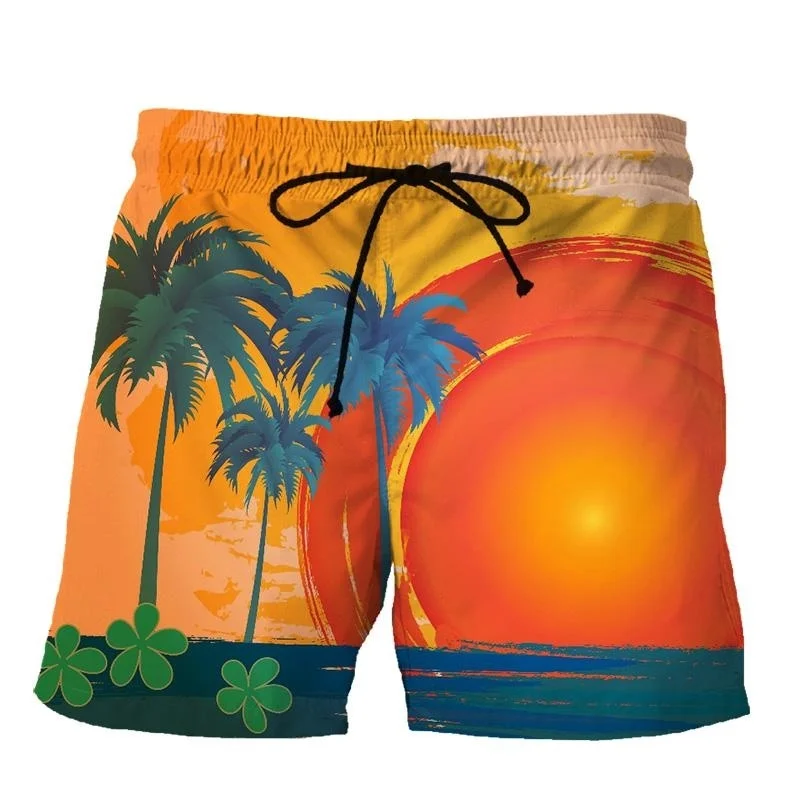 New Mens Fashion Short Pants Tropical Hawaiian Palmtrees 3d Printed Beach Shorts Unisex Cool Loose Swim Trunks Shorts Clothing