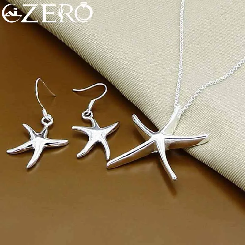 Alizero 925 Sterling Zilveren Zeester Ketting Oorbellen Set Voor Vrouwen Bruiloft Verloving Mode Feest Sieraden