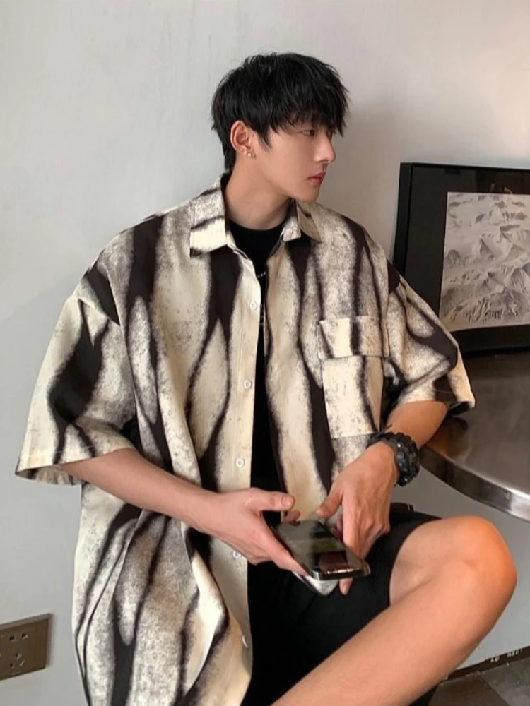

Men's Tie-Dye Half-Sleeve Shirt Lightweight Comfortable Loose Casual Wear Trendy Fashion Summer Outerwear Cool Stylish Look