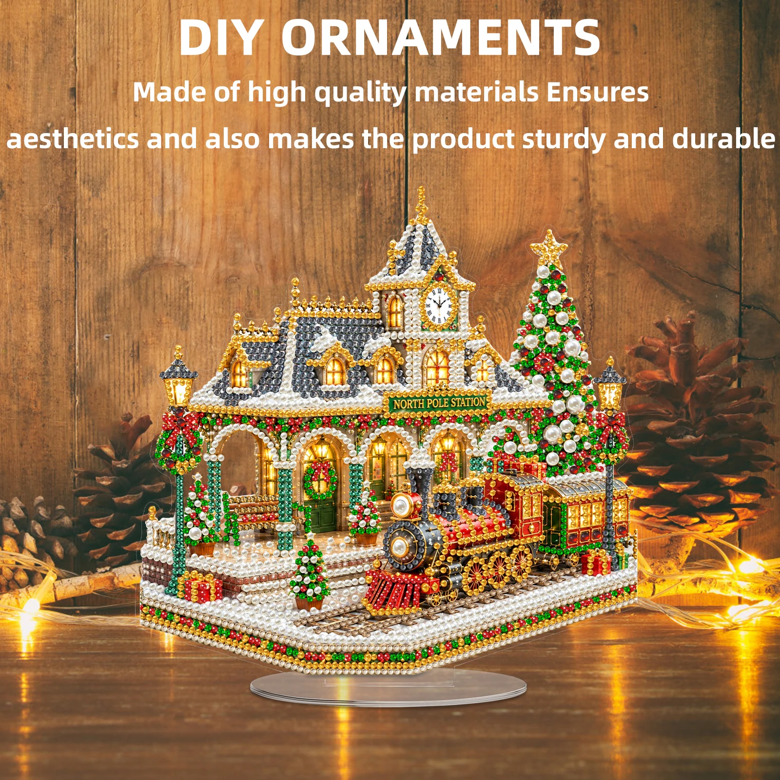 Acrylic Christmas Diamond Painting Tabletop Ornament DIY Special Shaped Pearl Rhinestone Standing Decor