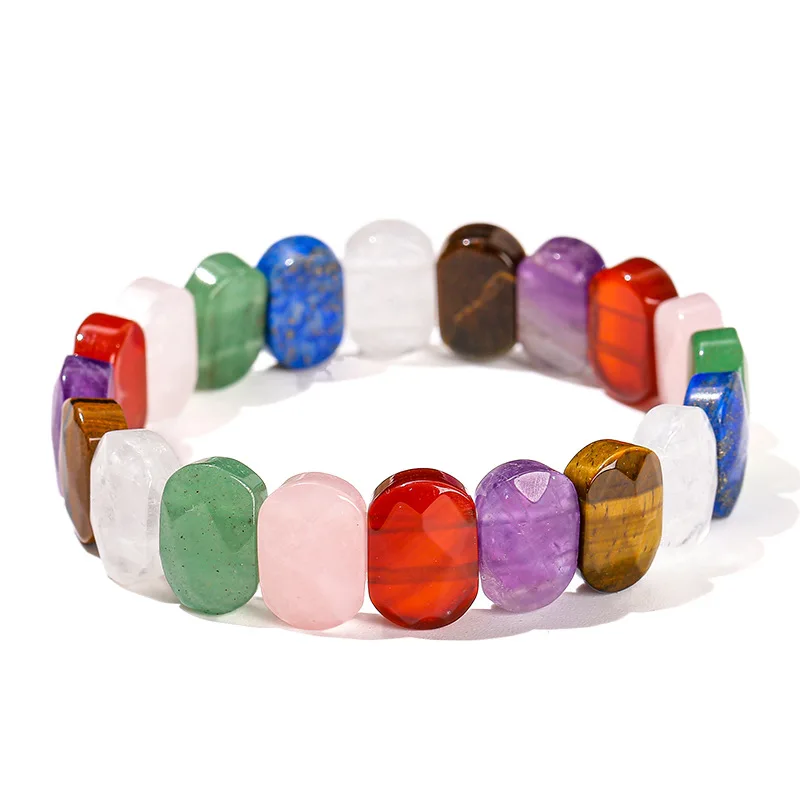 3pcs Natural Crystal Chakra Quartz Rectangle Stone Row Beaded Platoon Stand Bracelet Women Rank Agates Bead Charm Bangle Jewelry