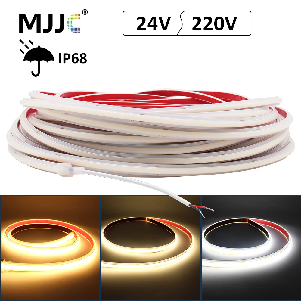 

AC 220V COB Strip DC 24V 312Leds/m IP68 Водонепроницаемая 3000K 4000K 6000K Гибкая лента Светодиодный светильник Диодная лента Лампа Линейное освещение