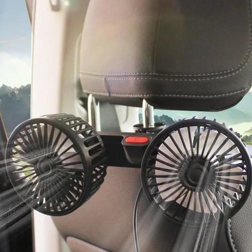 Ventilador automotriz USB portátil, ventilador de asiento de aire acondicionado eléctrico de doble cabezal giratorio de 360 grados para el hogar y la Oficina, 3 opciones de velocidad