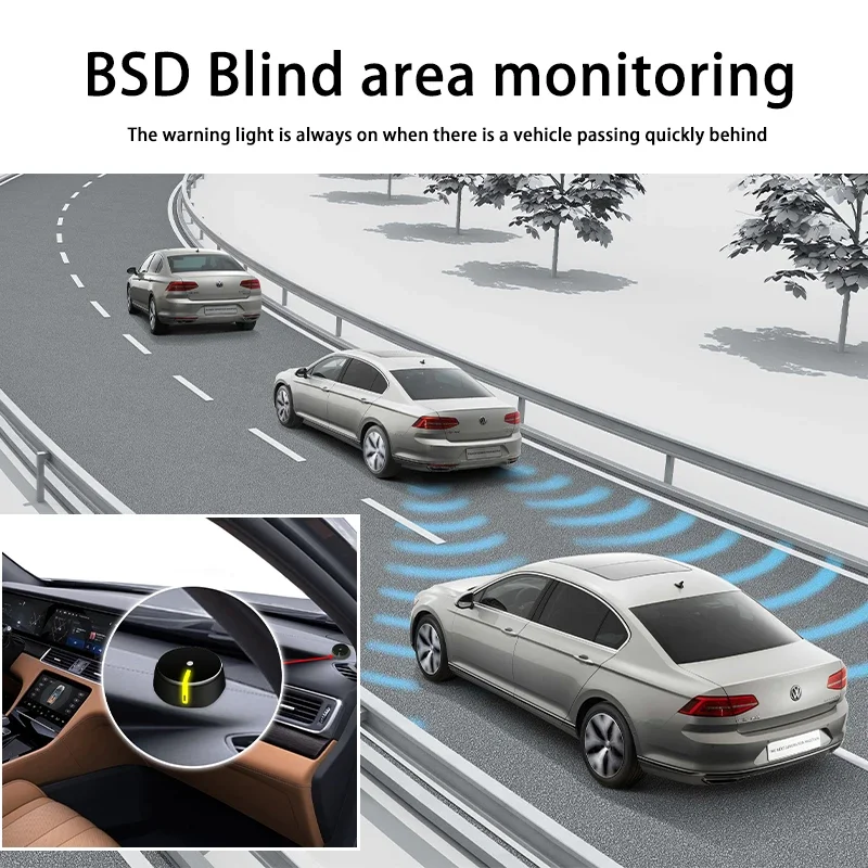 Car universal bsd blind spot detection system 79GHz no drilling bsm Bicolor lamp early warning Lane Change assistance system bsa