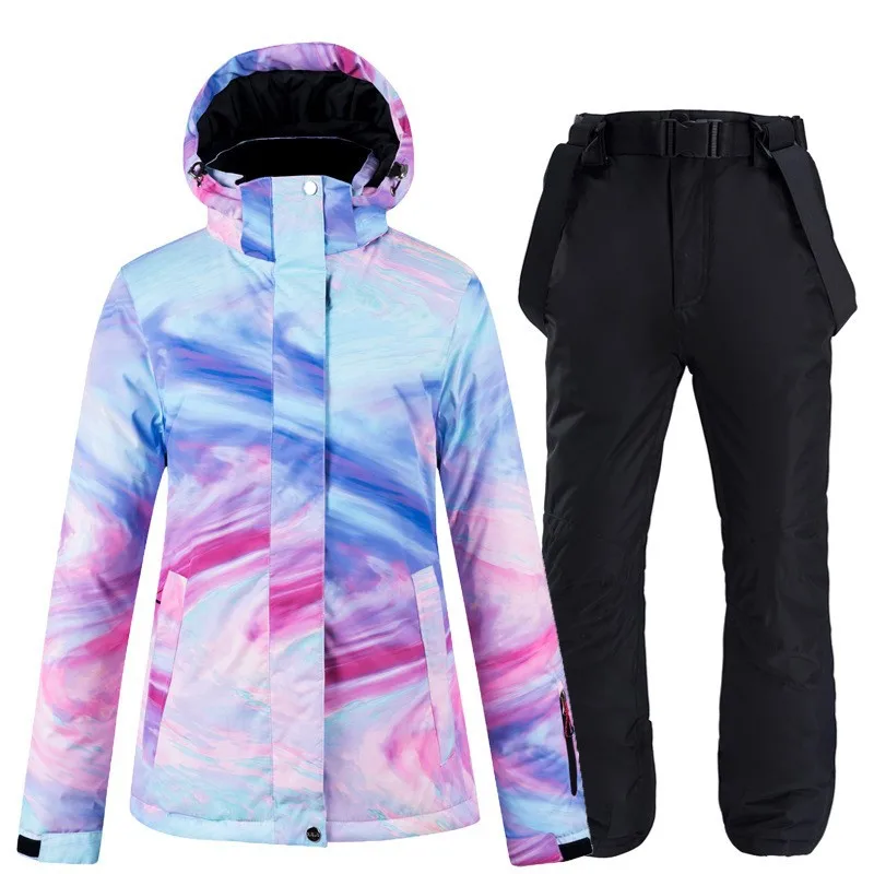 Women\'s Colorful Snow Suit Wear, Snowboard Clothing, Waterproof Costumes, Outdoor Ski Jacket, Strap Pants, Bibs, Winter, Fashion