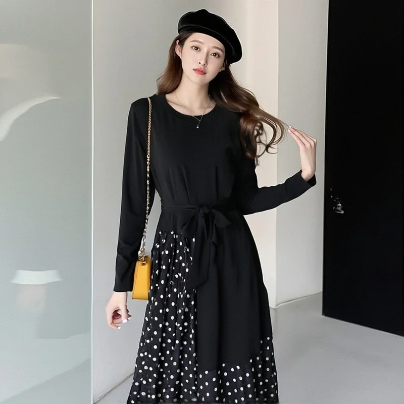 

Slimming Polka Dot Maxi Dr for plus Size Women Spring 2024 Faionable Commute Sle Long Sve Cotton Gown