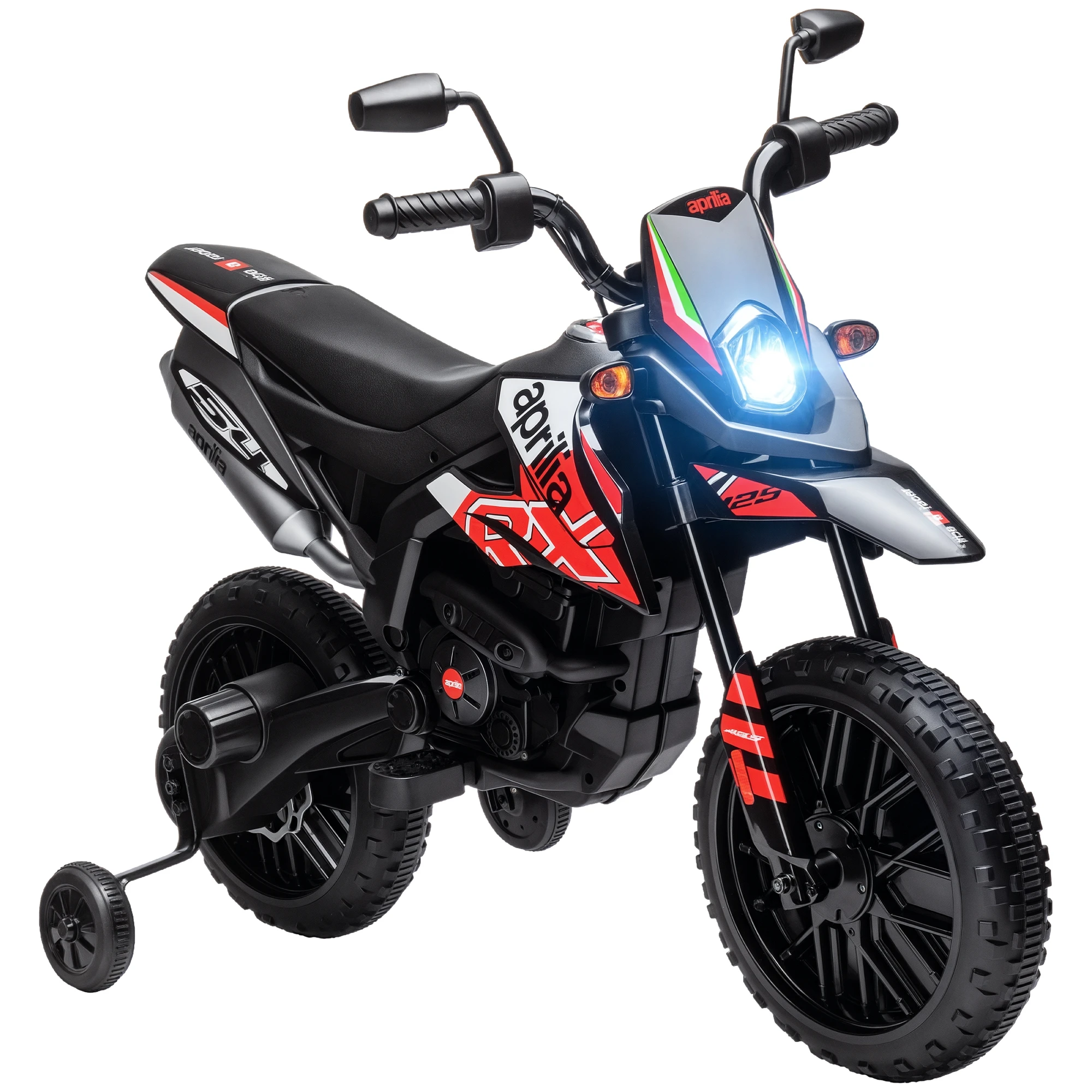 AIYAPLAY Moto Eléctrica para Niños 12V con Licencia Aprilia con Ruedas Auxiliares Desmontables 6 km/h Suspensión Trasera Rojo