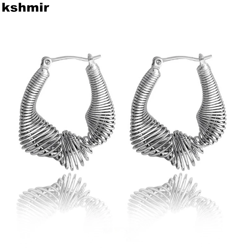 Europe and the United States three-dimensional design spring shape earrings temperament stylish metal ear ring ear ornaments