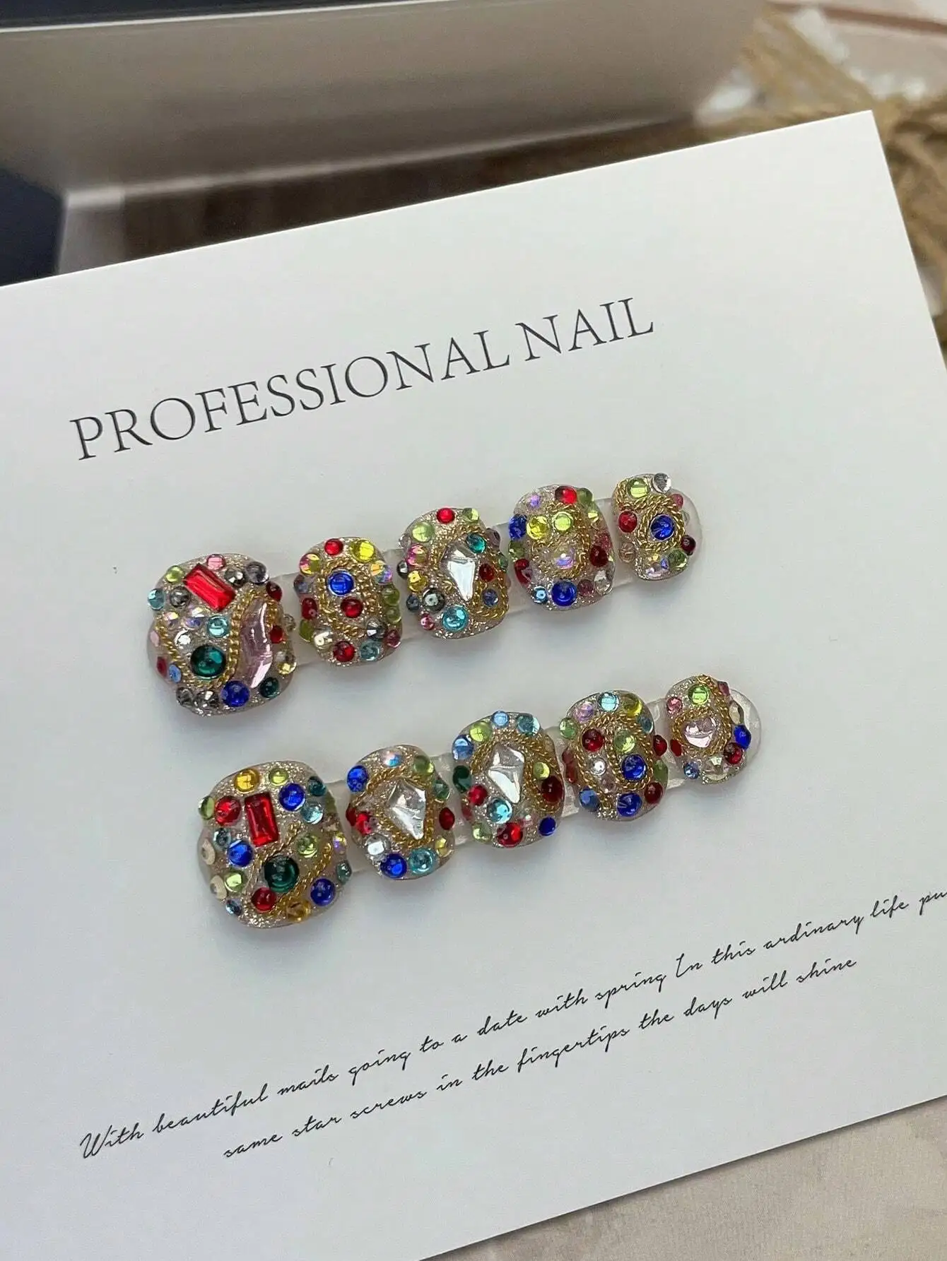 1 para (10 sztuk) kolorowe Rhinestone pełne paznokcie Nail Art porady, luksusowe ręcznie robione Manicure wielokrotnego użytku biżuteria naciśnij na paznokcie Nail Supp