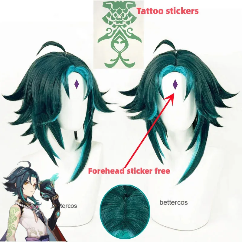 40 سنتيمتر لعبة تأثير تأثيري شياو الشعر الأخضر القصير مع ملصقات حلقة مقاومة للحرارة الاصطناعية شعر مستعار للحفلات + غطاء شعر مستعار VM. ;65;'FJ7 #2