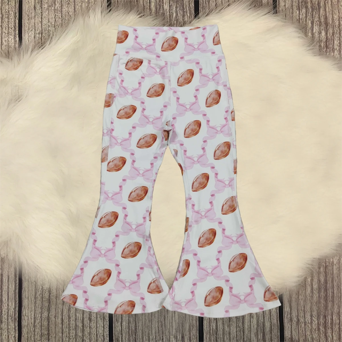 

Infant Active Wear Bell Bottom Pants Children Kids Toddler Spring Fall Clothing Baby Girl Football Pink Bows Trousers Wholesale