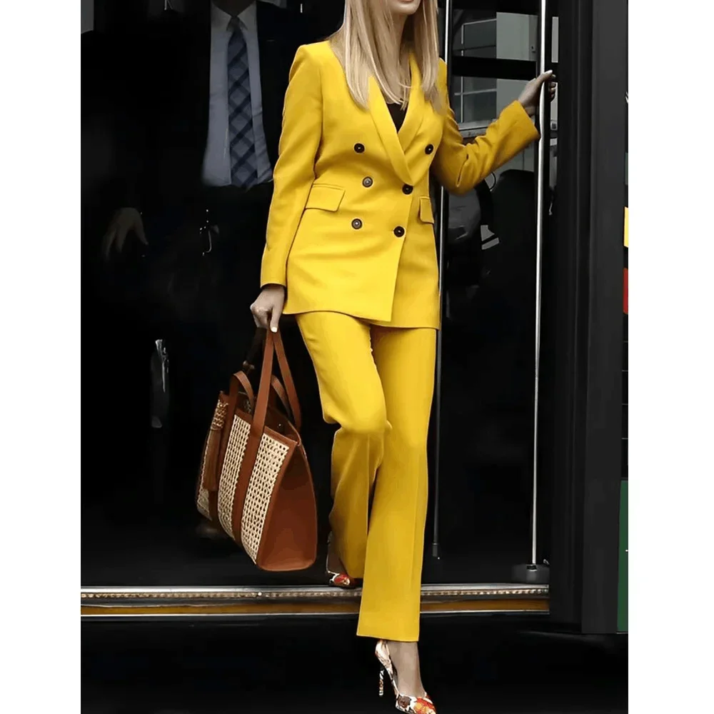 

Women's Two Pieces Set (Jacket+Pants) New Chic Elegant Slim Female Blazer Clothing Conjunto Femininos