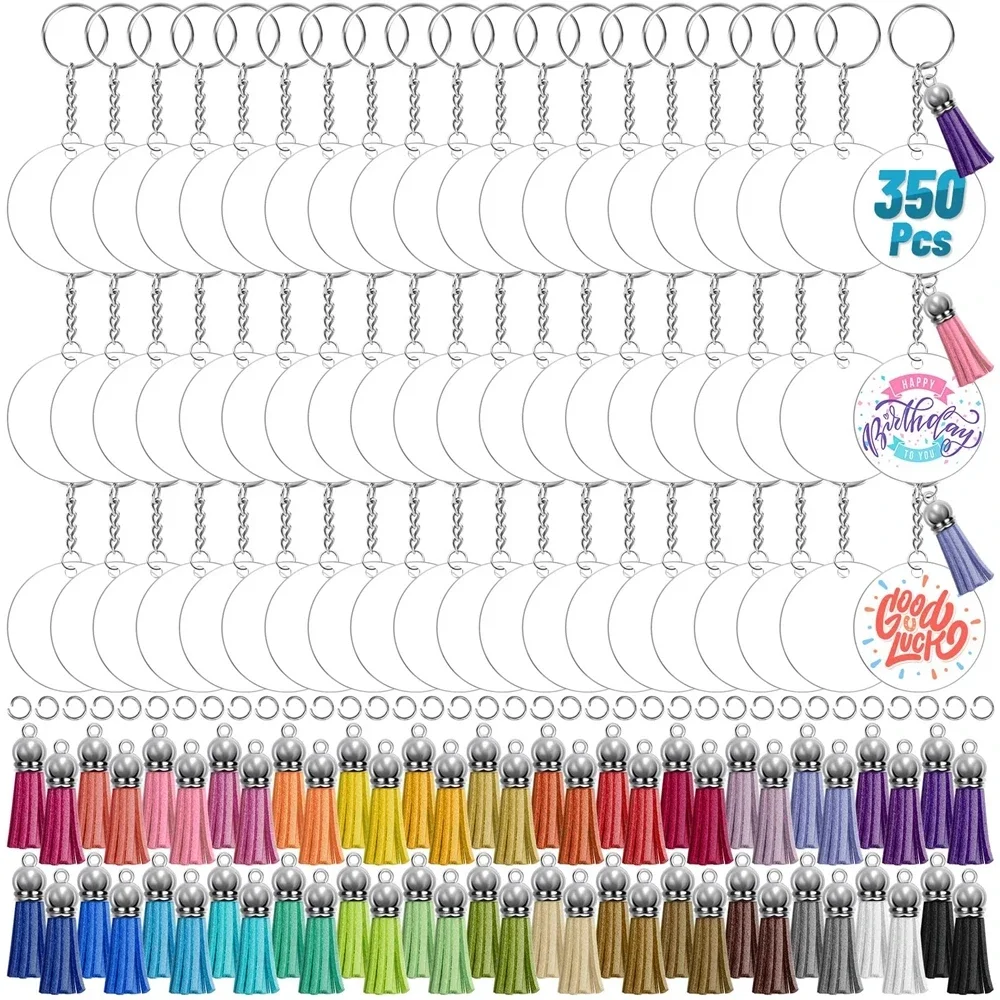 60 sets Clear Acrylic Keychain Blanks for Vinyl Acrylic Blanks Keychain Tassels Jump Rings for DIY Key chain Craft