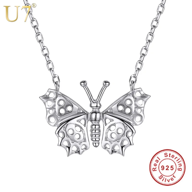 

U7 925 Sterling Silver Delicate Butterfly Choker Necklace Animal Life Charm Jewelry Gift for Women SC24