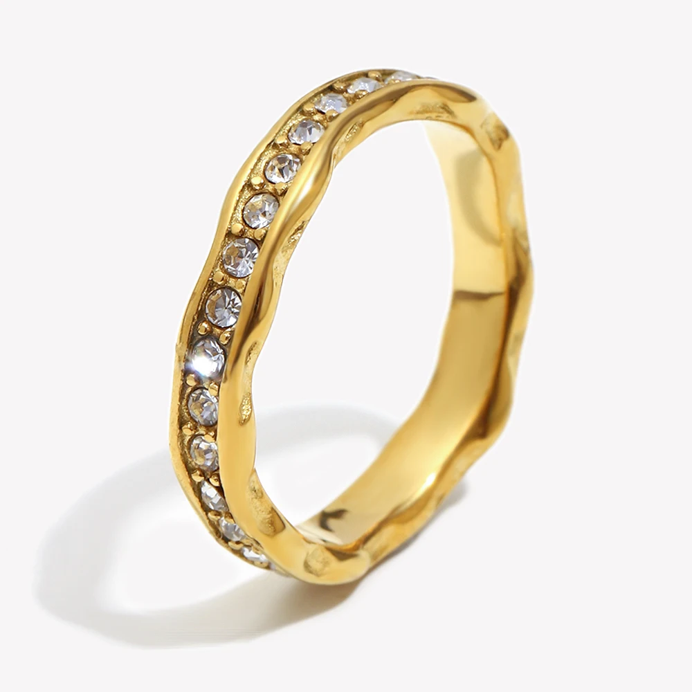 E.B.belle Irregular Wave Pattern Ring Waterproof 18K Gold Plated Jewelry 316L Stainless Steel Decoration