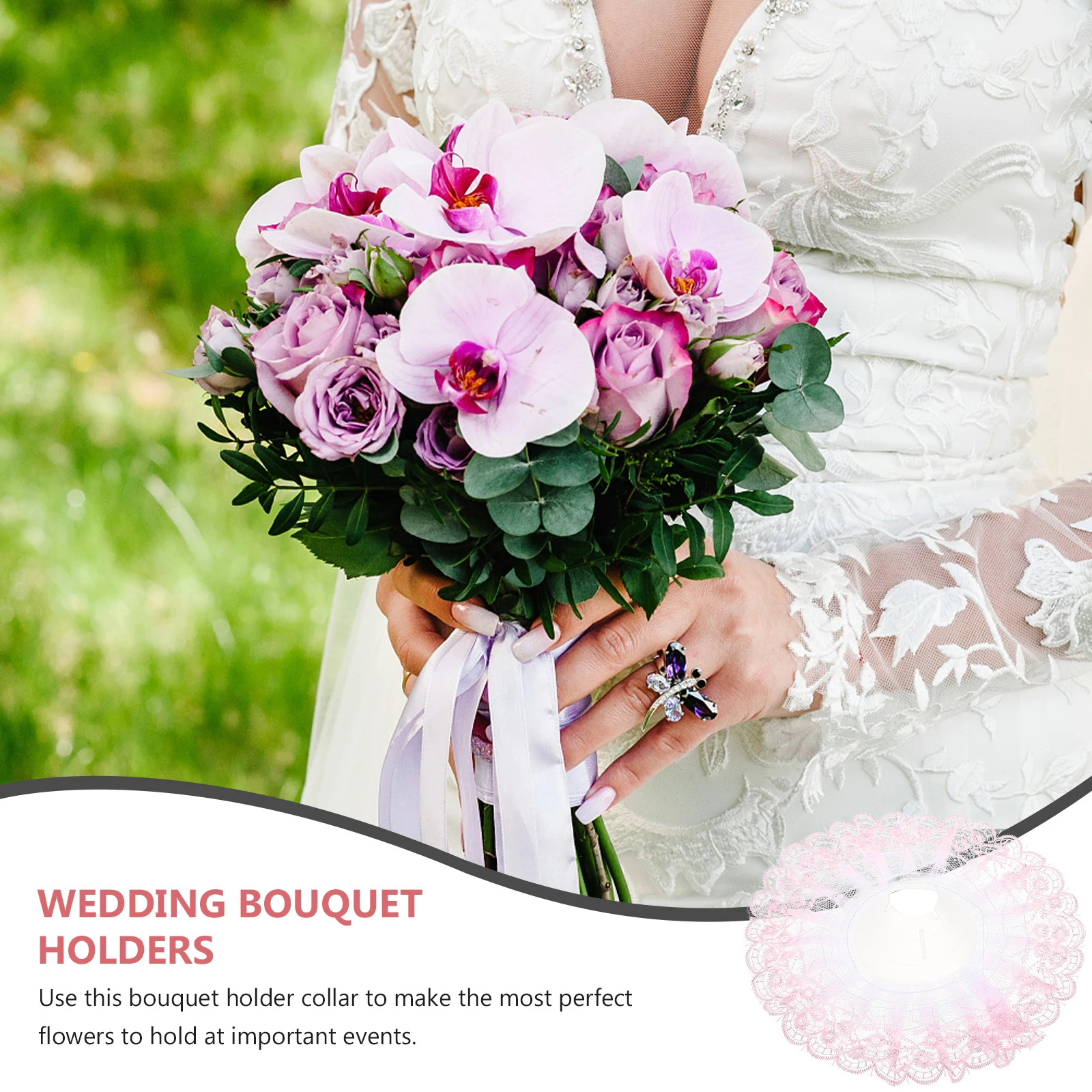 

4pcs Pink Layer Lace Bridal Bouquet Holder Collar for Wedding Flower Arrangement Hand Bouquet Holder Craft Supplies
