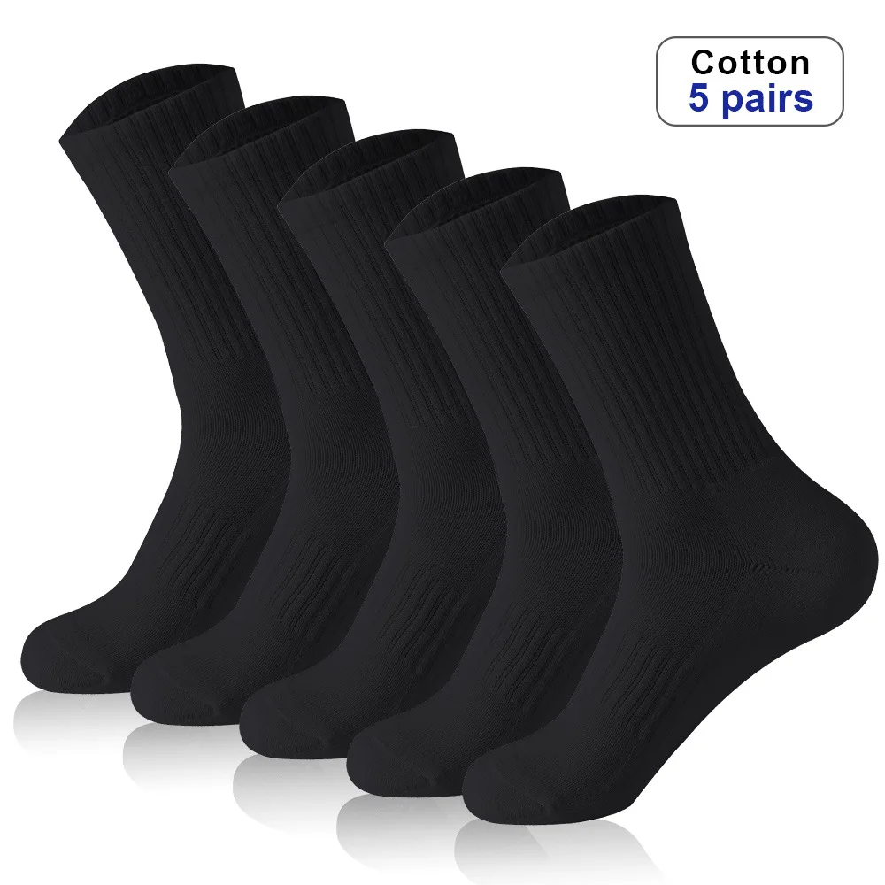 5 Pairs Men Crew Socks Black And White Middle Tube Streetwear Soft Breathable Cotton Casual Socks