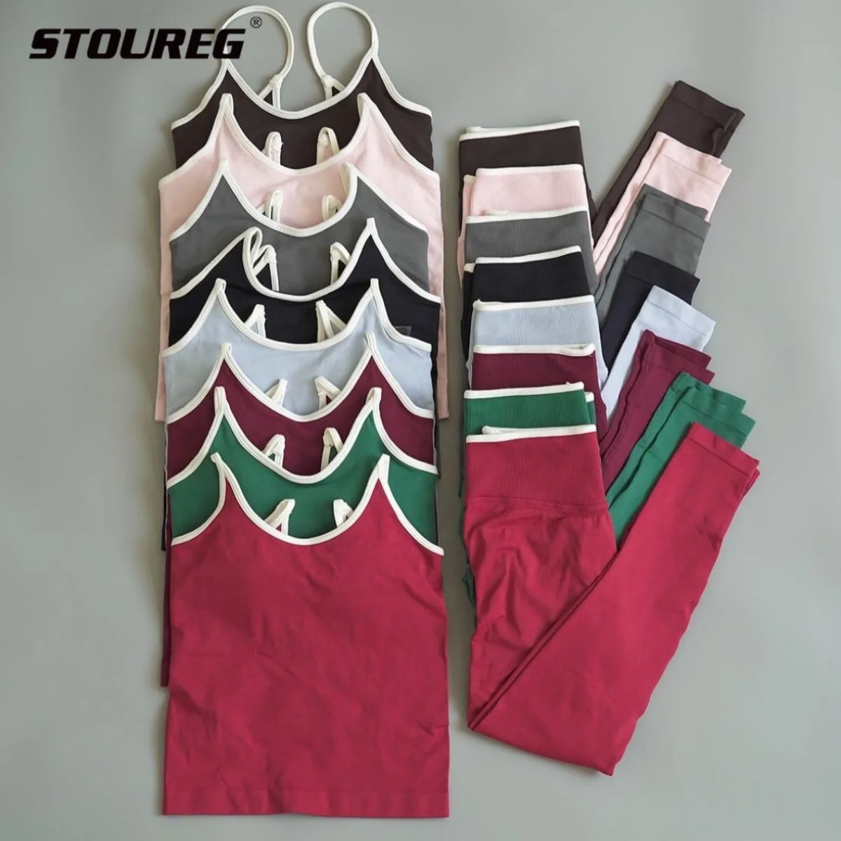 

STOUREG 2-piece women's seamless sports yoga pants set, contrasting camisole sports vest top, outdoor running gym yoga pants