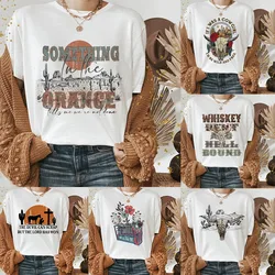 Western Shirts Boho Cow Skull T-Shirt Leopard Print Short Sleeve Southwestern Shirt Trend Casual T-shirts Clothes Graphic Tee