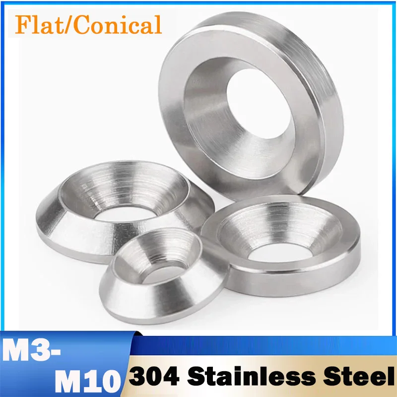 M3~M10 304 Stainless Steel Solid Countersunk Head Flat Gasket Concave and Convex Tapered Washers Decorative Fish-Eye Washers