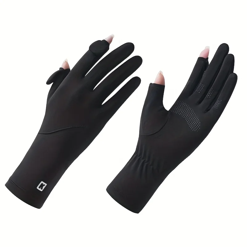 Sunscreen gloves for women, ice silk, summer UV protection, outdoor thin design, cycling, driving, anti slip, palms for women