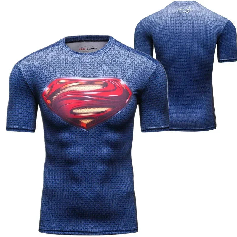 Summer new men\'s T-shirt 3D Printed T-shirt Avengers American Superman Spider-Man Iron Man Sports  Quick dry tight short sleeves