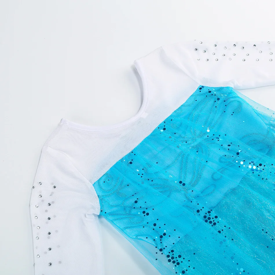 Mädchen Blaues Eis-Glitzer-Prinzessinnenkleid mit Pailletten und Netzstoff für Halloween, Geburtstag, Karneval, Kinder-Cosplay-Party-Outfit – Detail 10