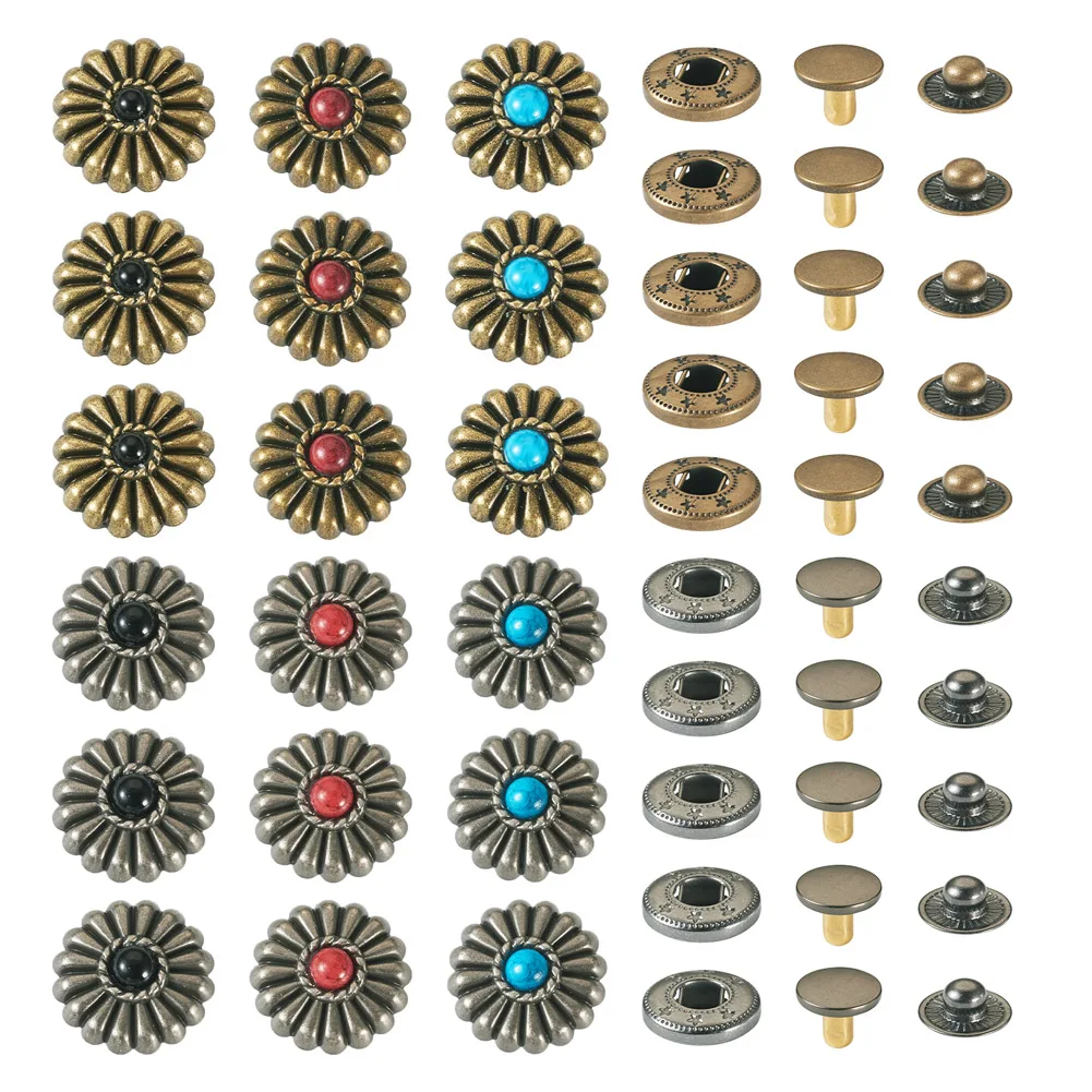 18 Sets Retro Antique Color Metal Snap Button Garment HandBag Decorative Fix Button Handmade DIY Tailoring Design Accessories