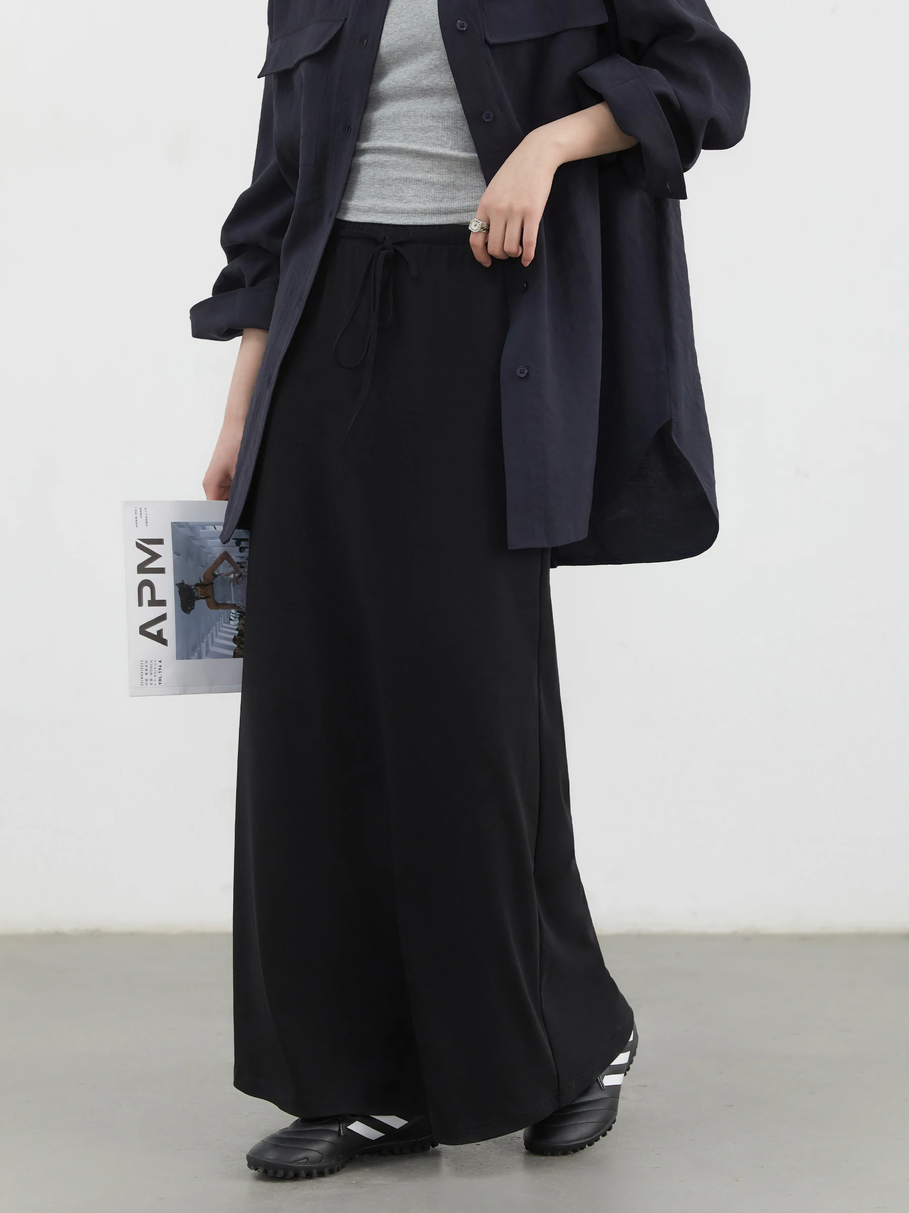 

CHICVEN Весенняя повседневная женская юбка А-силуэта с эластичным поясом и завязками, из хлопка и полиэстера, черная, Lenzing