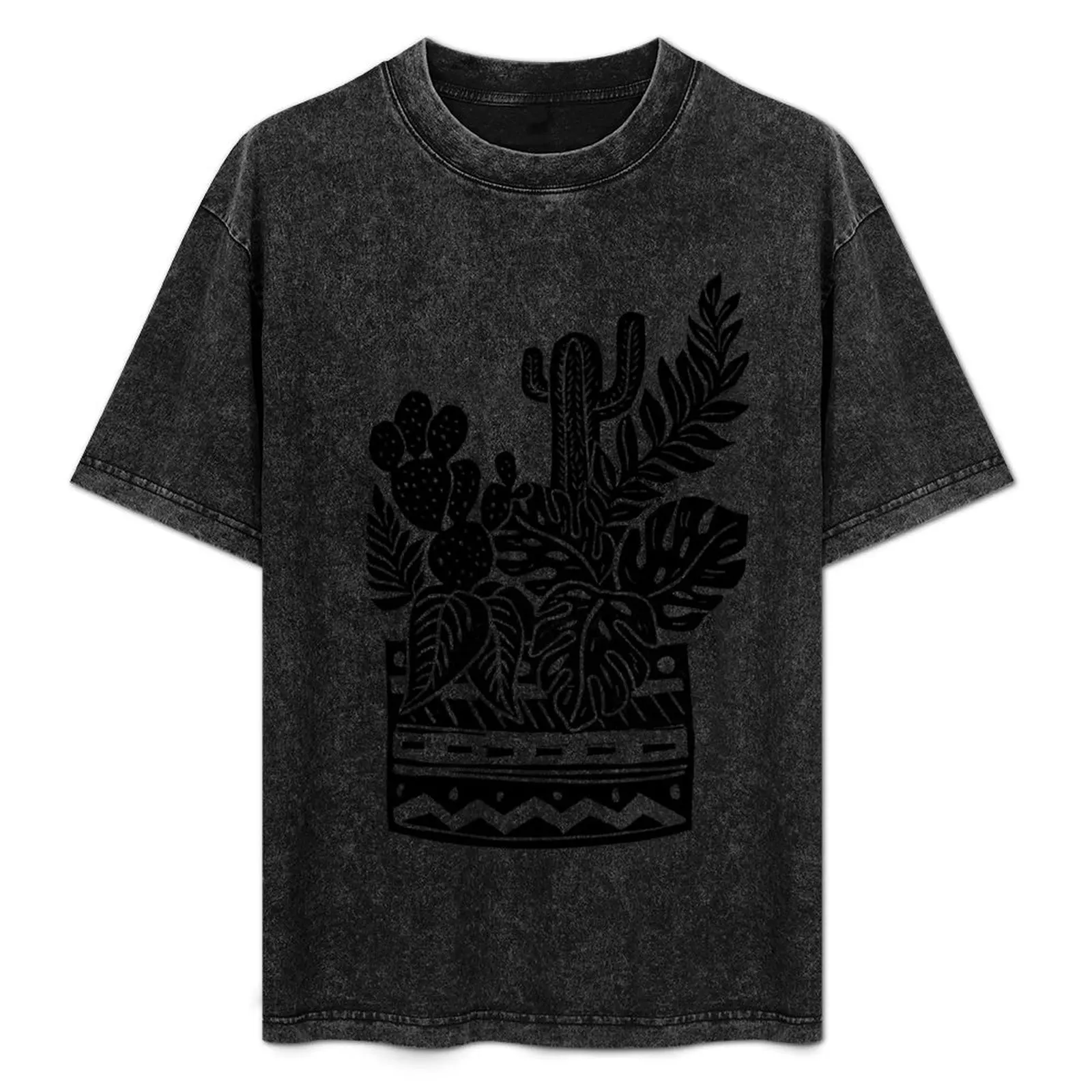 

Botanical Pot Block Print T-Shirt Anti-Fade Casual Tee Shirt