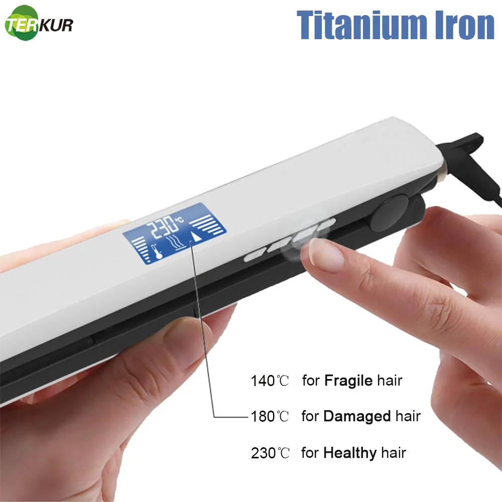 Professional Titanium Flat Iron Hair Straightener PTC Heat Straighter 15 Seconds Heating Multi-frequency Adjustment Temperature