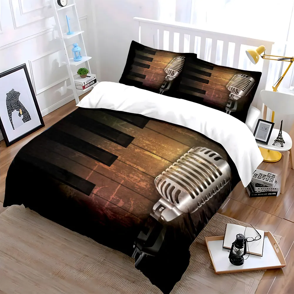 Vintage Microphone Music Set Multiple sizes kid's and adults' bedroom Exquisite 3PC bedding set, gift