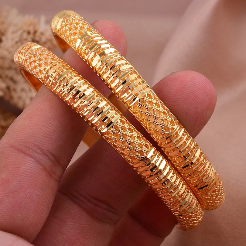 Double layer High Quality Dubai Gold Color Bangles Bracelets For Women Jewelry Wedding Bangles Not Can Open