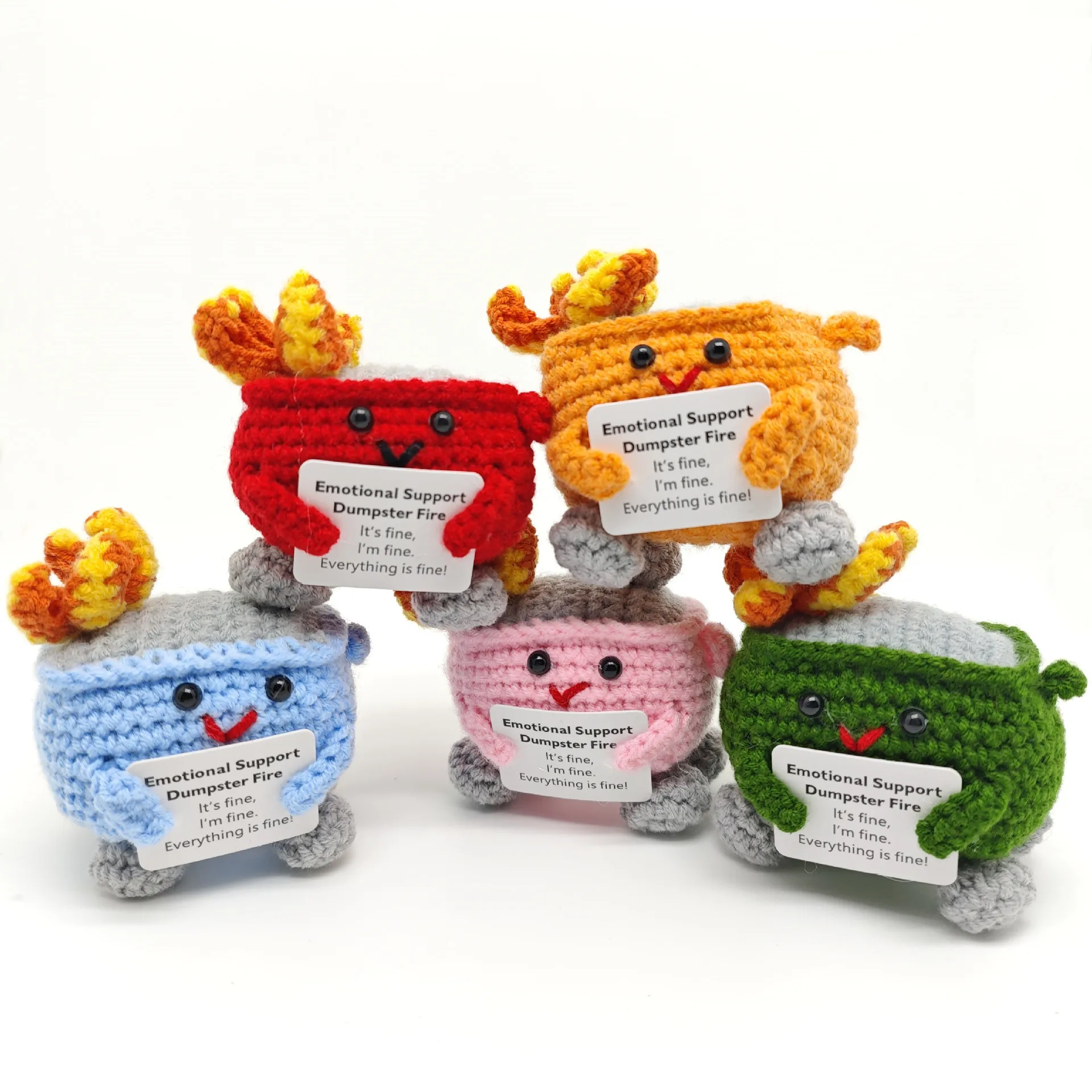 Cute Emotional Support Crochet Dumpster Fire Home Room Decor Funny Dumpster Handmade Knitting Doll Toy Ornament Christmas Gift