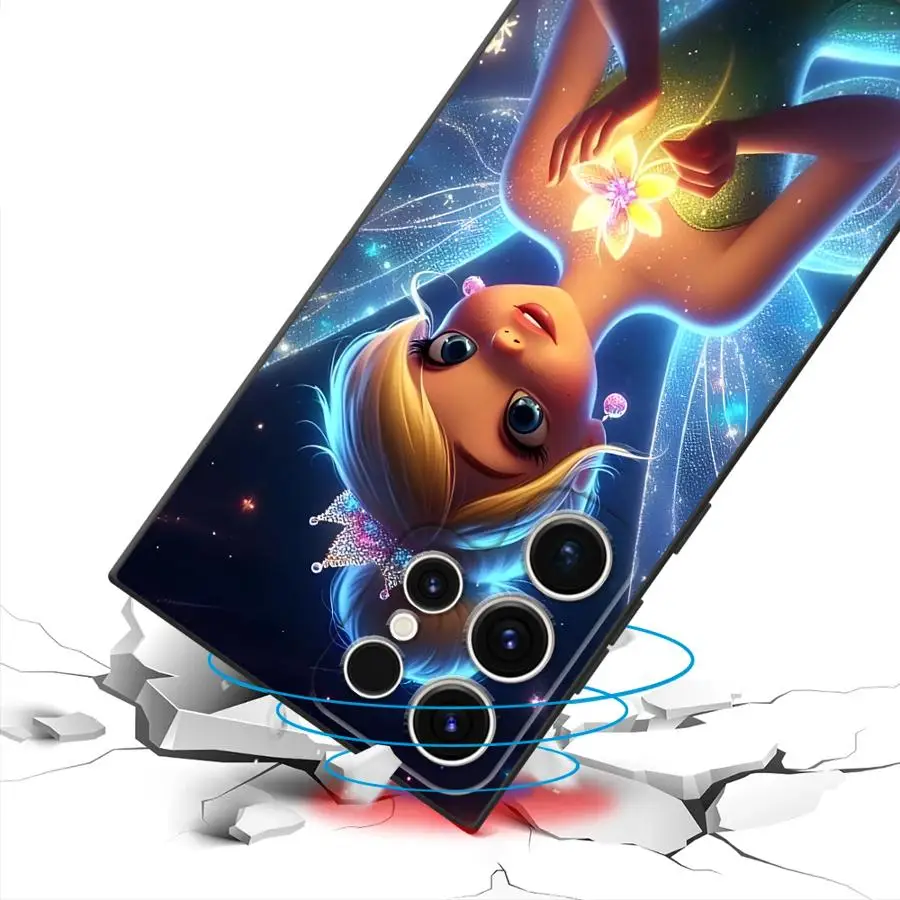 حافظة ديزني تينكر بيل لهاتف سامسونج جالاكسي S21 + S24 S25 Ultra S21 S23 FE S24Ultra S22 Plus S20 FE غلاف ناعم أسود