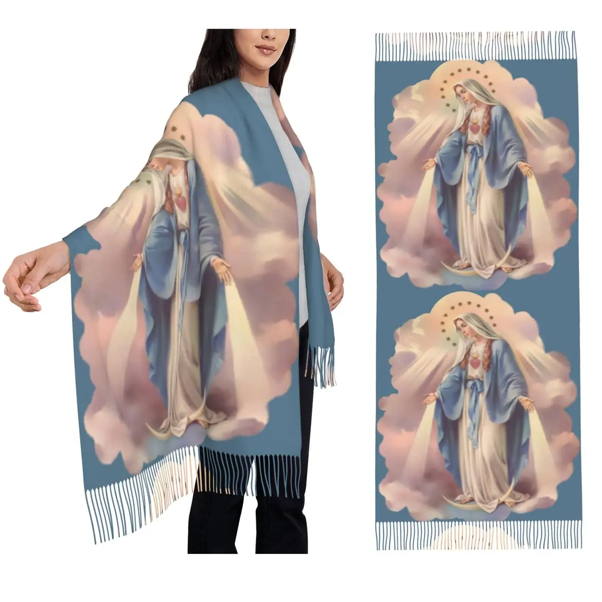 

Шарф Богоматери Грейсы, шарфы с кисточками, женские мягкие теплые шали и накидки, длинная осенне-зимняя шаль