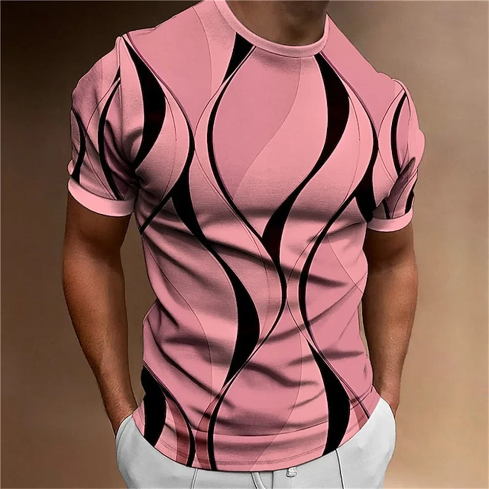 Camisetas a rayas de moda para hombres, patrón de impresión 3d, camisetas deportivas de manga corta, camiseta informal de verano, ropa de calle Simple