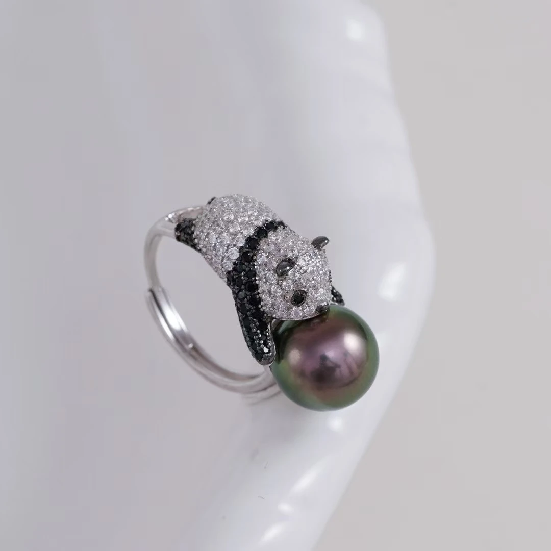 Panda S925 Sterling Silver Adjustable Finger Ring Mountings Base Setting Findings Jewelry Components for 10-11mm Pearls 3pcs/lot