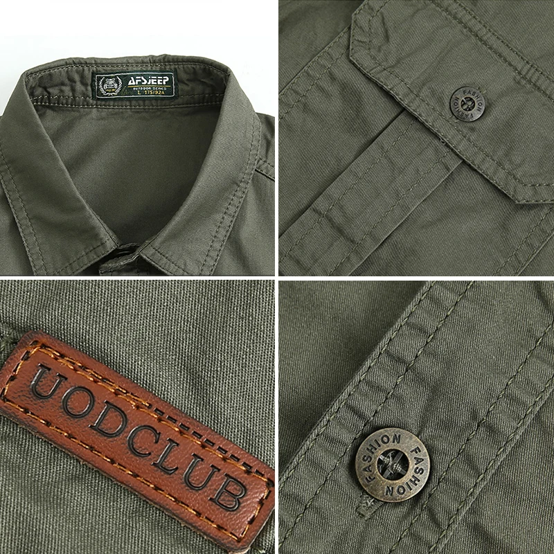 2022 Novo Verão Denim Manga Curta Homens Camisas 100% Algodão Exército Militar Camisas Casuais Caminhadas Ao Ar Livre Pesca Roupas Plus Size