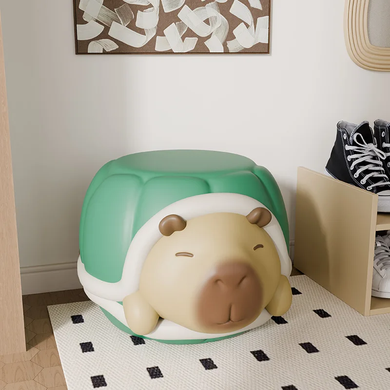 مقعد تغيير الأحذية كابيبارا على شكل سلحفاة كرتونية إبداعية، عدد قليل من الأسرة بجانب الأريكة لتخزين الهدايا المتحركة للمنزل الجديد #4