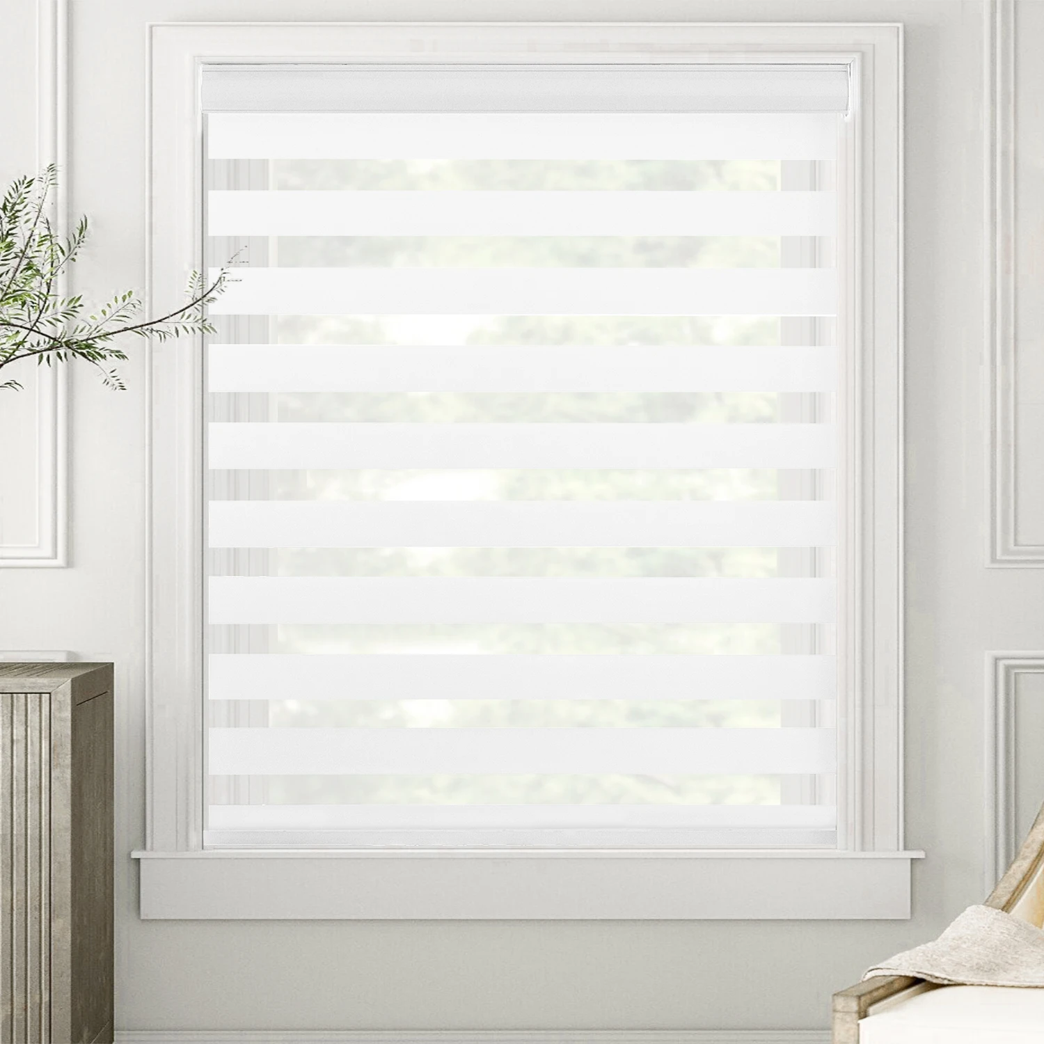 Roller Blinds Windows White Motorized Zebra Blinds  Electric Window Blinds Smart Ready Made Waterproof Fabric Roller Blind