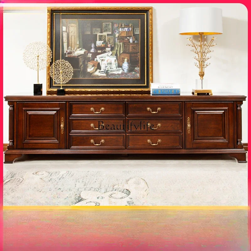 

D33American rural all-solid wood TV cabinet cherry wood retro old high cabinet log furniture