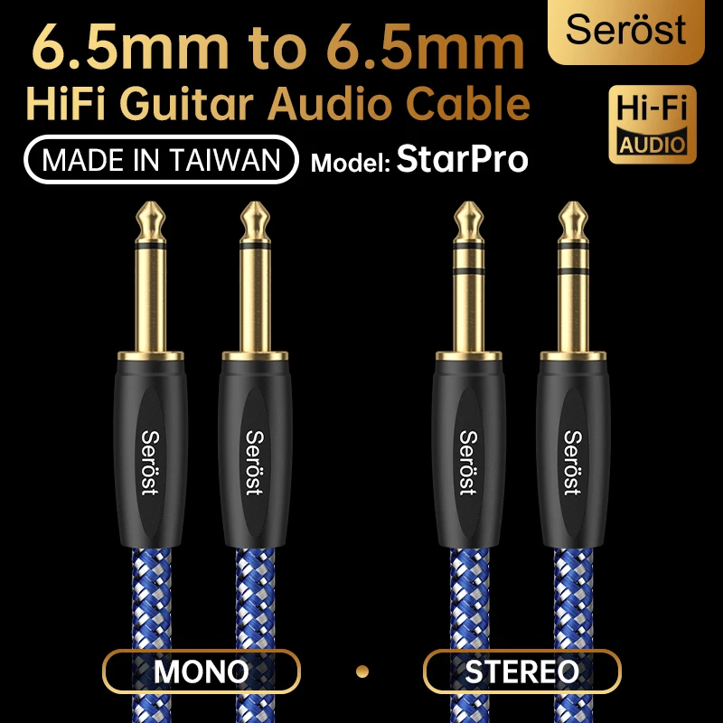 Serost HiFi 6,5mm Mono/Stereo TRS-Klinkenkabel Versilbertes OFC Sauerstofffreies Kupfer für Lautsprecher Mischpult E-Gitarre