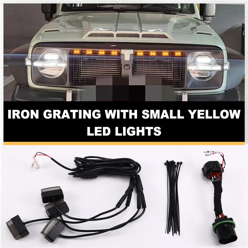 ضوء ديكور LED أصفر للسيارة لخزان GWM 300 2022-2024 Fenglin شبكة الفرسان الحديدية ضوء صغير #2