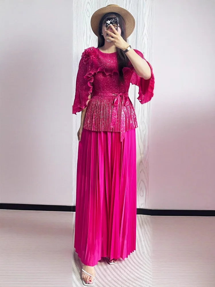 2025 مياكي الأفريقي مطوي الطباعة البرنز مجموعة غير النظامية أعلى + تنورة قطعتين مجموعة ملابس نسائية فضفاضة