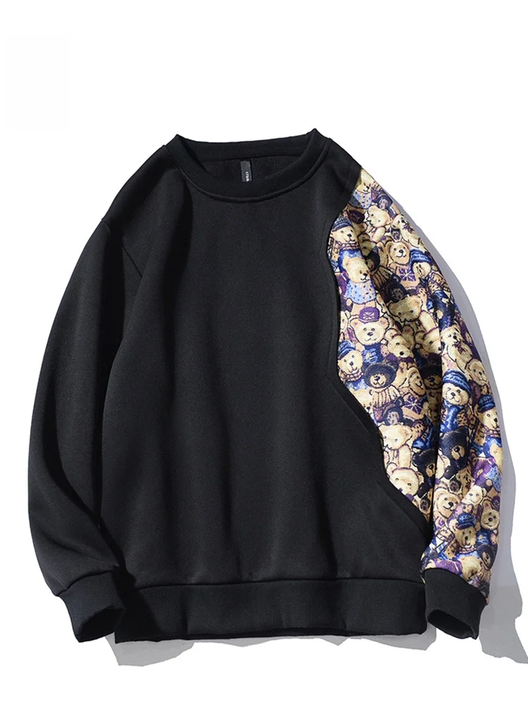 

Мужская толстовка из флиса с начесом, осенне-зимняя, новая, с мультяшным медведем, с длинным рукавом, круглым вырезом, повседневная, свободного кроя, из полиэстера