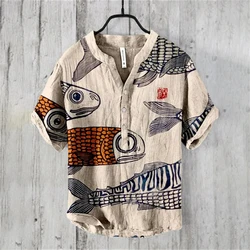 Men's short-sleeved polo shirt Japanese retro carp flag ukiyo-e painted high-quality comfortable men's top