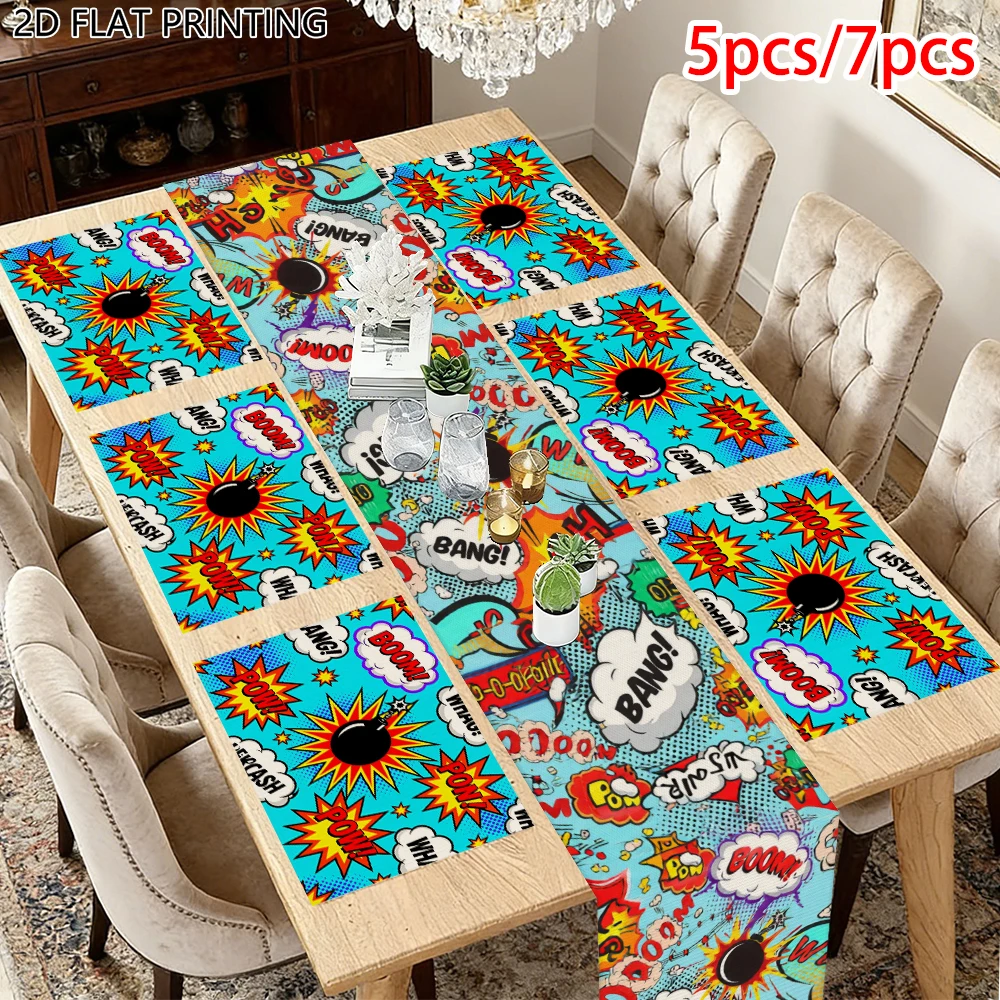 1pc Pop Art Comic Boom Bang Theme Graffiti Table Runner And Placemat For Dining Table Party Host Decor